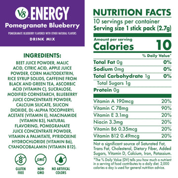 V8 Energy Pomegranate Blueberry Energy Drink Powder .10 oz Packet (120 Count)