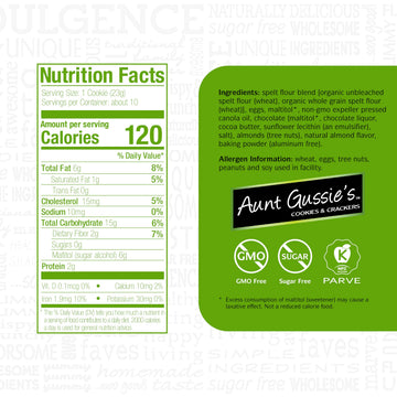 Aunt Gussies Sugar Free Chocolate Chip Almond Biscuits, Spelt Flour, 8 Ounce (Pack of 4)