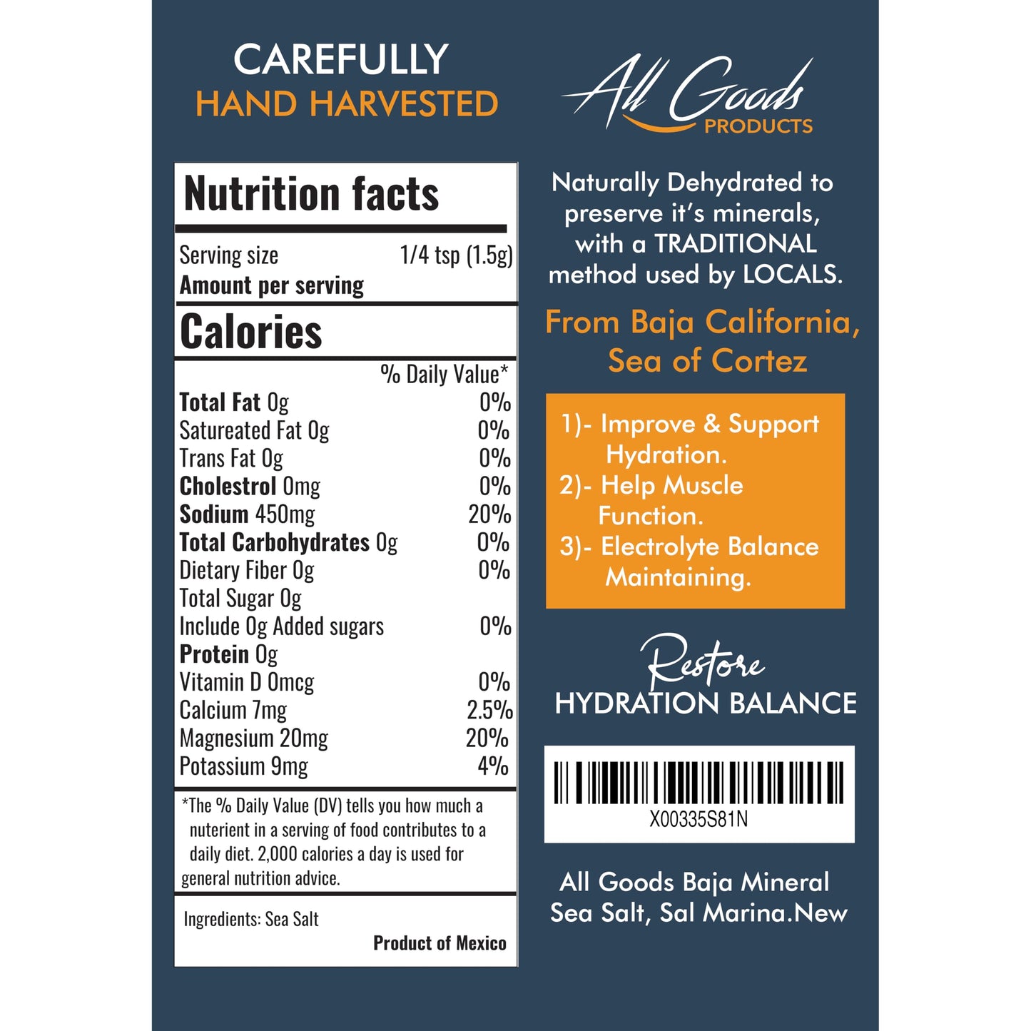 All Goods Products Mineral Sea Salt - Fine Grain 8 oz 100% Natural Hand-Harvested Loaded with 90+ Essential Minerals 30% Less Sodium Kosher Unrefined.