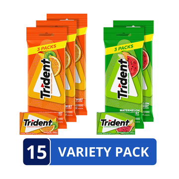 Trident Sugar-Free Chewing Gum Variety Pack Candy, Watermelon Twist & Tropical Twist Flavor, Bulk, 15 Packs of 14 Pieces (210 To