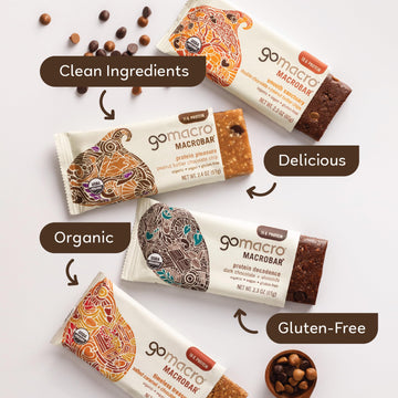 Gomacro Macrobar Organic Vegan Protein Bars - Fodmap Friendly Variety Pack (2.0-2.3 Ounce Bars, 12 Count)