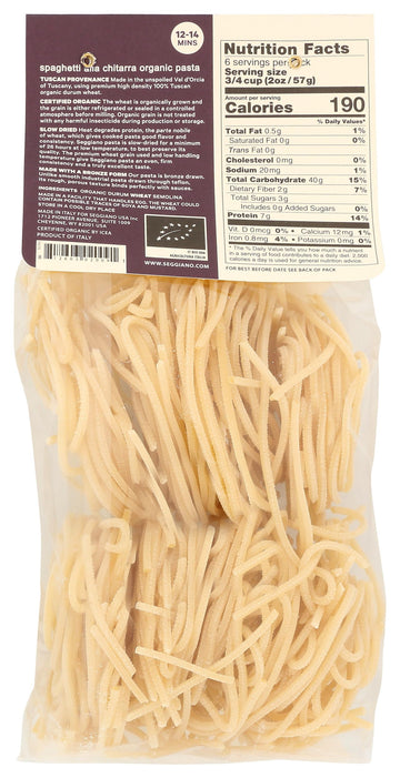 Seggiano, Spaghetti Alla Chitarra Organic Pasta, 13.2 Oz