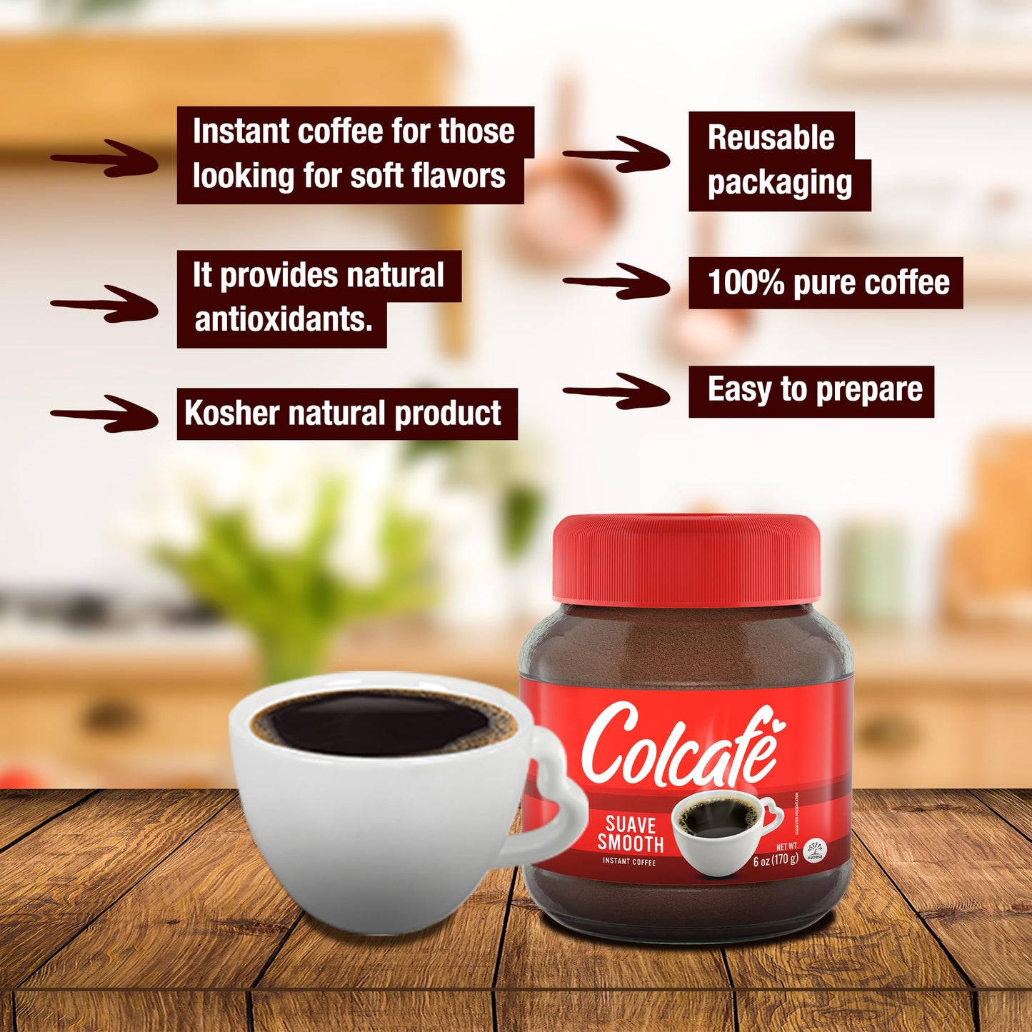 Colcaf   Classic Instant Coffee Jar| Unique Taste & Aroma | Ready in Seconds | 100% Colombian Coffee | 6 Ounce (Pack of 4)