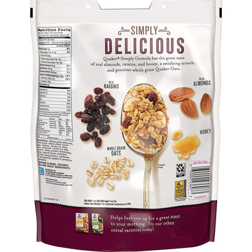 Quaker Natural Granola Oats, Honey, Raisins And Almonds - Two 34.5Oz Bags, Set Of 2