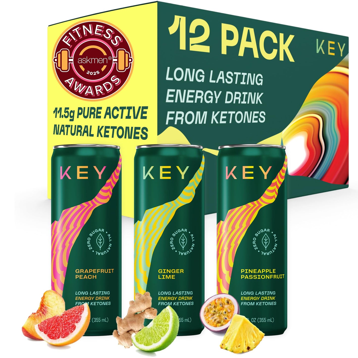 Key Ketone Energy Drink - Sugar Free And All Natural From Ketones For Long Lasting Energy And Optimal Green Tea Energy Blend And L-Theanine For Mental Focus To Perform Variety Pack (Pack Of 12)