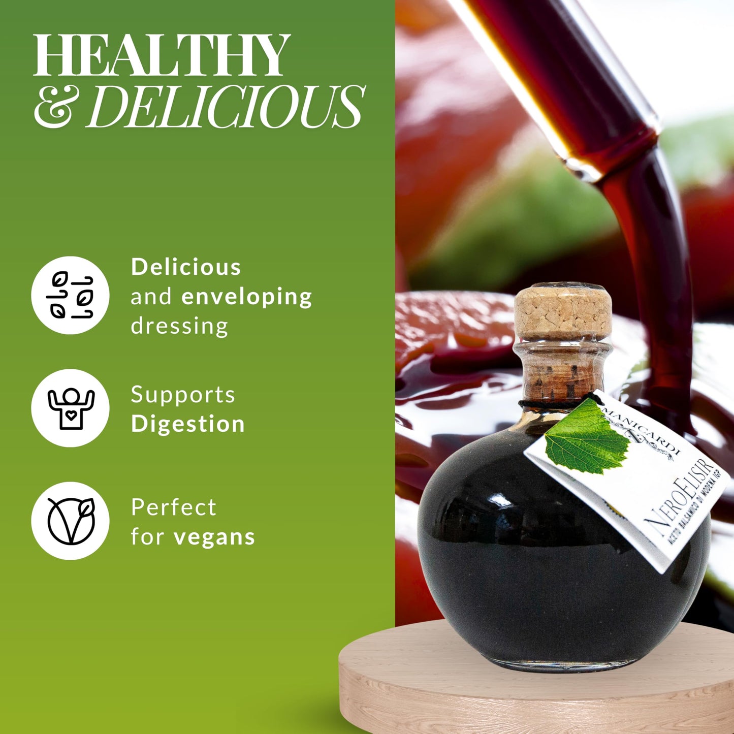 Manicardi Dense Traditional Balsamic Vinegar Of Modena Pgi - Extra Thick Italian Black Elisir Perfect For Snacks, Pasta, Vegetab