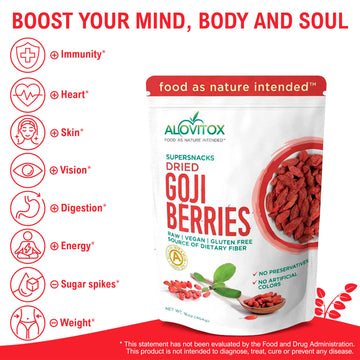 Organic Goji Berries Dried 16 Oz | Raw, Vegan, Gluten Free Dried Goji Berries Organic Dried | High Plant Based Protein, Vitamin