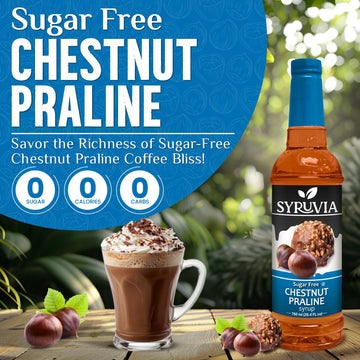 Syruvia Sugar-Free Chestnut Praline Coffee Syrup - 25.4 fl oz. Premium Coffee Flavoring Syrup. 0 Calories, Kosher, and Gluten-Fr