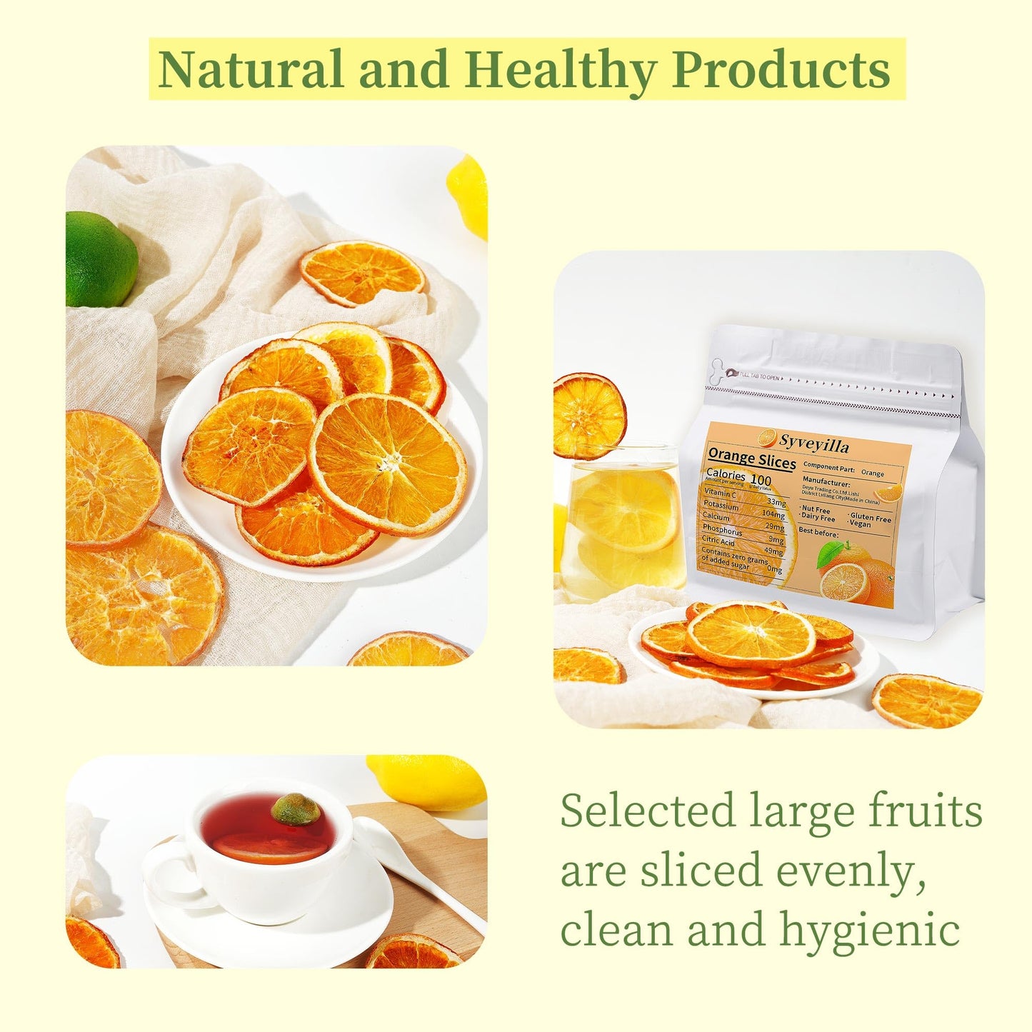 Dried Orange Slices, Dehydrated Orange Slices For Cocktails Garnish/Fruit Tea/Baking/Garland/Crafts, 100% Natural No Additives N