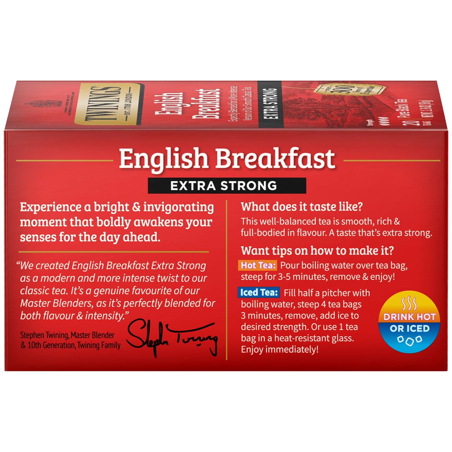 Twinings Extra Bold English Breakfast Individually Wrapped Tea Bags, 20 Count (Pack Of 6), Caffeinated, Robust Black Tea, Enjoy Hot Or Iced