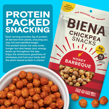 Biena Chickpea Snacks - Crunchy Roasted Chickpeas - High Fiber Protein Snacks For Adults And Kids - 8-Pack, 5 Ounce - Barbecue