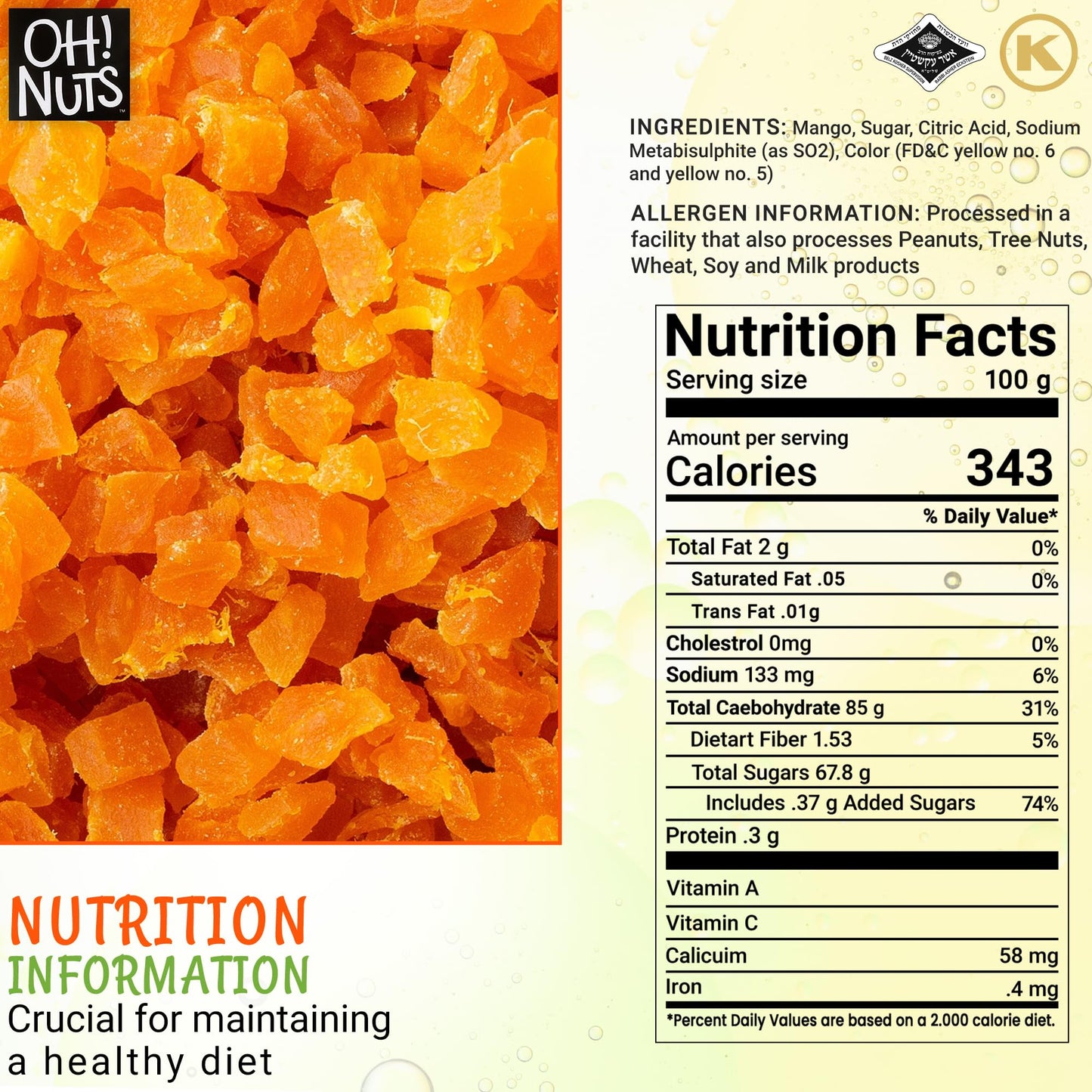 Dried Mango | 1 Lb - Sweetened Dried Fruit Diced | Dehydrated Fruit Bites | Packed In New York Zip-Seal Bag For Exceptional Freshness By Oh Nuts