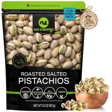 Nut Cravings - Freshly Roasted & Salted California Pistachios (32Oz - 2 Lb) Packed Fresh In Resealable Bag - Nut Snack - Healthy