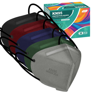 Xdx Kn95 Face Masks, 50 Pack Individually Wrapped Multicolor Face Masks For Men And Women, 5 Layers Breathable Masks Disposable,
