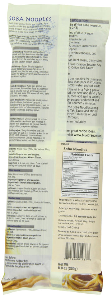 Blue Dragon Noodles, Dry Soba, 8.8-Ounce (Pack of 5)