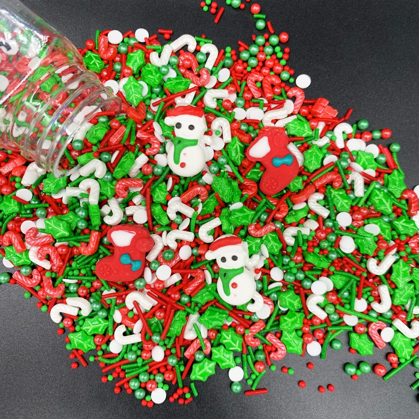 Christmas Stocking Tree Snowman Sprinkles Candy Sugar Sprinkle Red and Green Sprinkles Cake Decorations Cupcake Toppers Cookie D