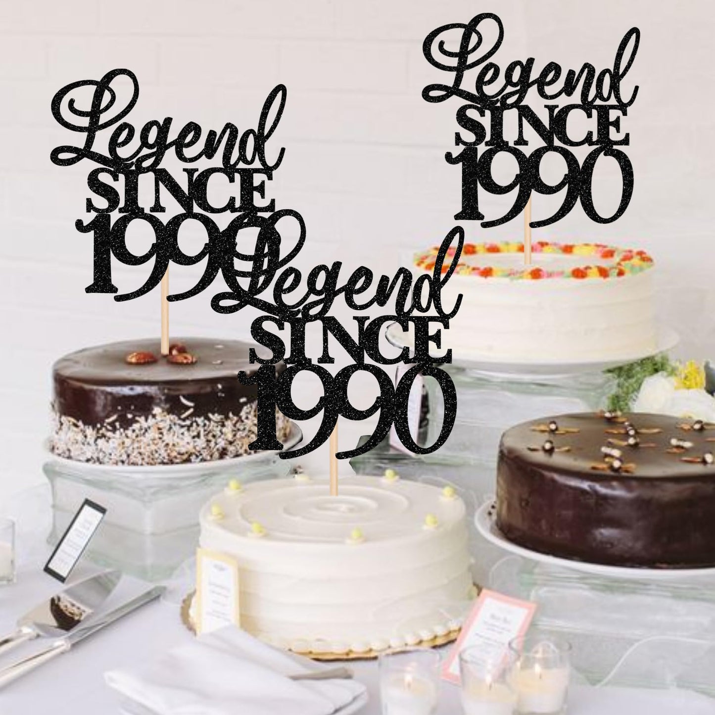 Rssta i Cake Topper, Glitter 35th Birthday Decoration, Black, Legend Since 1990, Cheers to 35 Years, Party Cake Decor