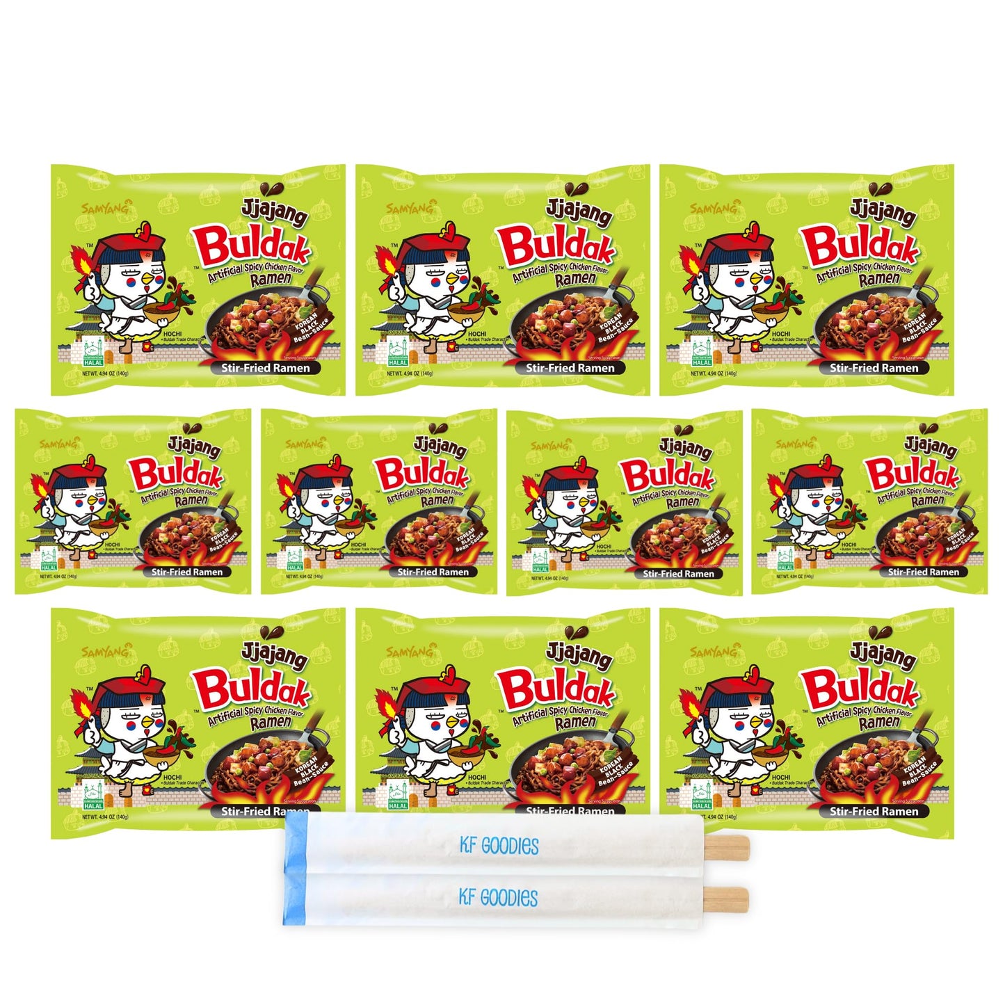 Samyang Buldak Hot Spicy Chicken Ramen Noodle Korean Stir-Fried Ramen, Jjajang Flavor, 5 Pack For Each Flavor (10, Jjajang)