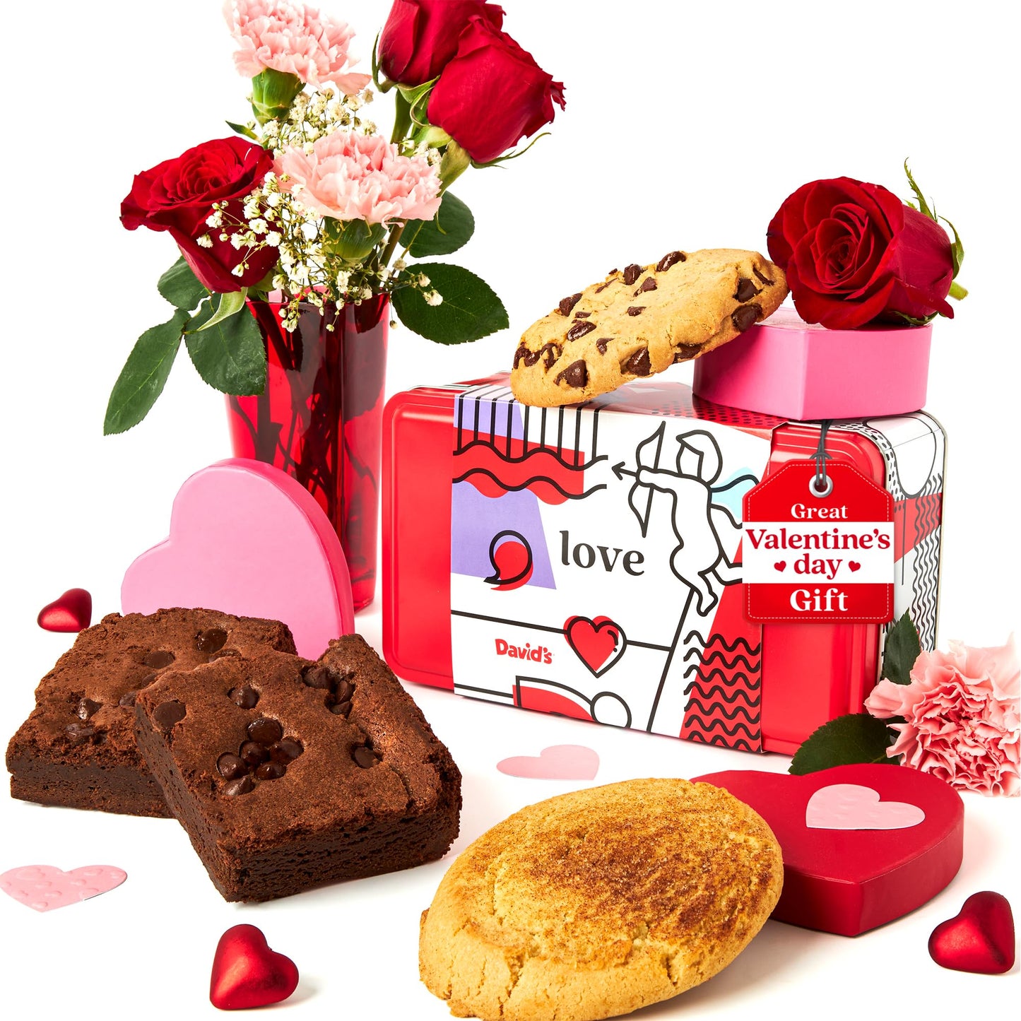 Davids Cookies ValentineS Day Gluten-Free Cookies And Brownies In Sweet Sampler Tin - Chocolate Chip Cookies And Brownies In A Beautiful Love-Themed Tin - Gourmet ValentineS Food Gift For Her Him