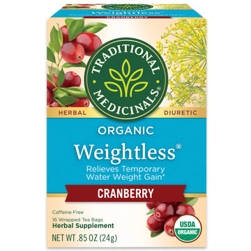 Traditional Medicinals Tea, Organic Weightless, Relieves Temporary Water Weight Gain, Cranberry, 16 Tea Bags