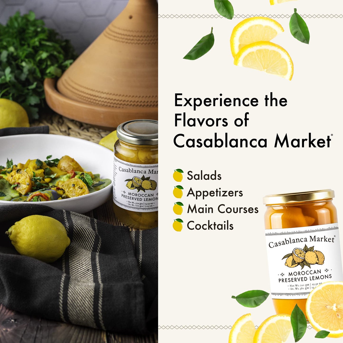 Casablanca Market Moroccan Preserved Lemons - Authentic Moroccan Preserved Lemons In Jar - Whole Non-Gmo Preserved Lemon - Prese