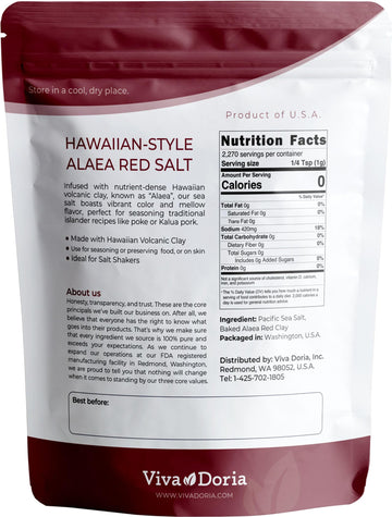 Viva Doria Hawaiian Red Alaea Sea Salt, Medium Grain, 5 lb