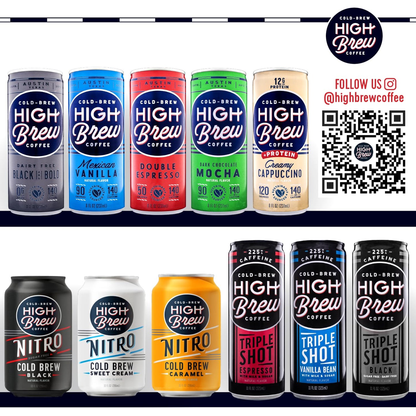 High Brew Coffee Cold Brew Espresso Triple Shot, 11 Fl Oz Can, Pack of 12