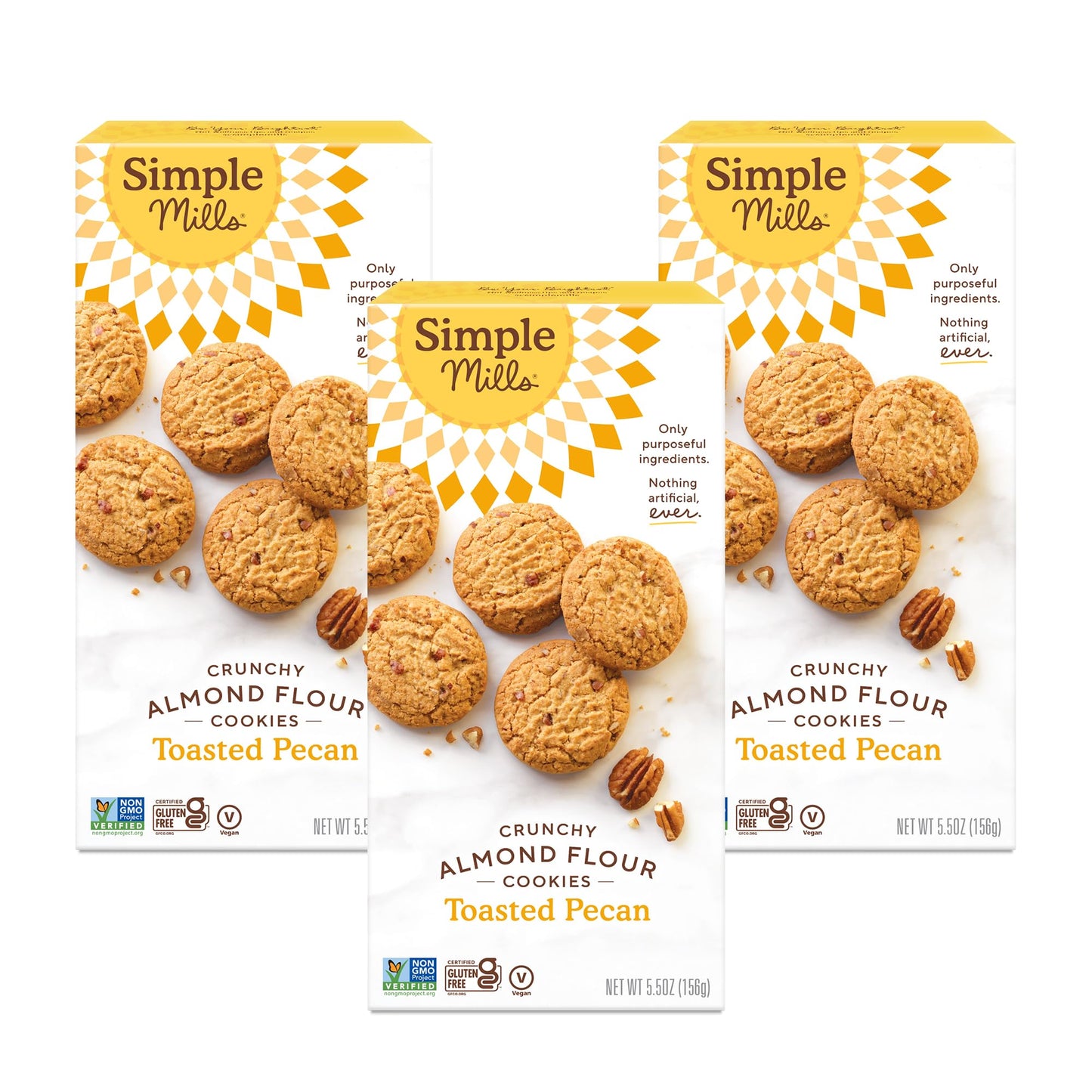 Simple Mills Almond Flour Crunchy Cookies, Toasted Pecan - Gluten Free, Vegan, Healthy Snacks, Made With Organic Coconut Oil, 5.5 Ounce (Pack Of 3)