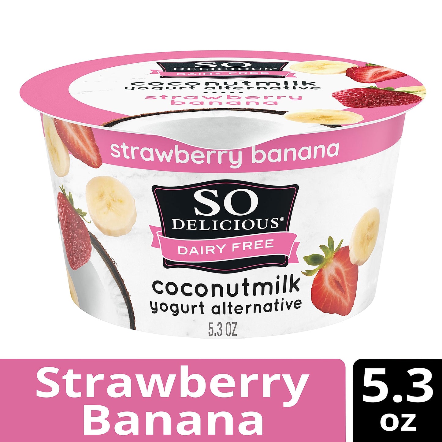 So Delicious Cultured Coconutmilk Dairy-Free Yogurt, Strawberry-Banana, 5.3 Ounce Plant-Based Vegan Dairy-Free Yogurt Alternativ