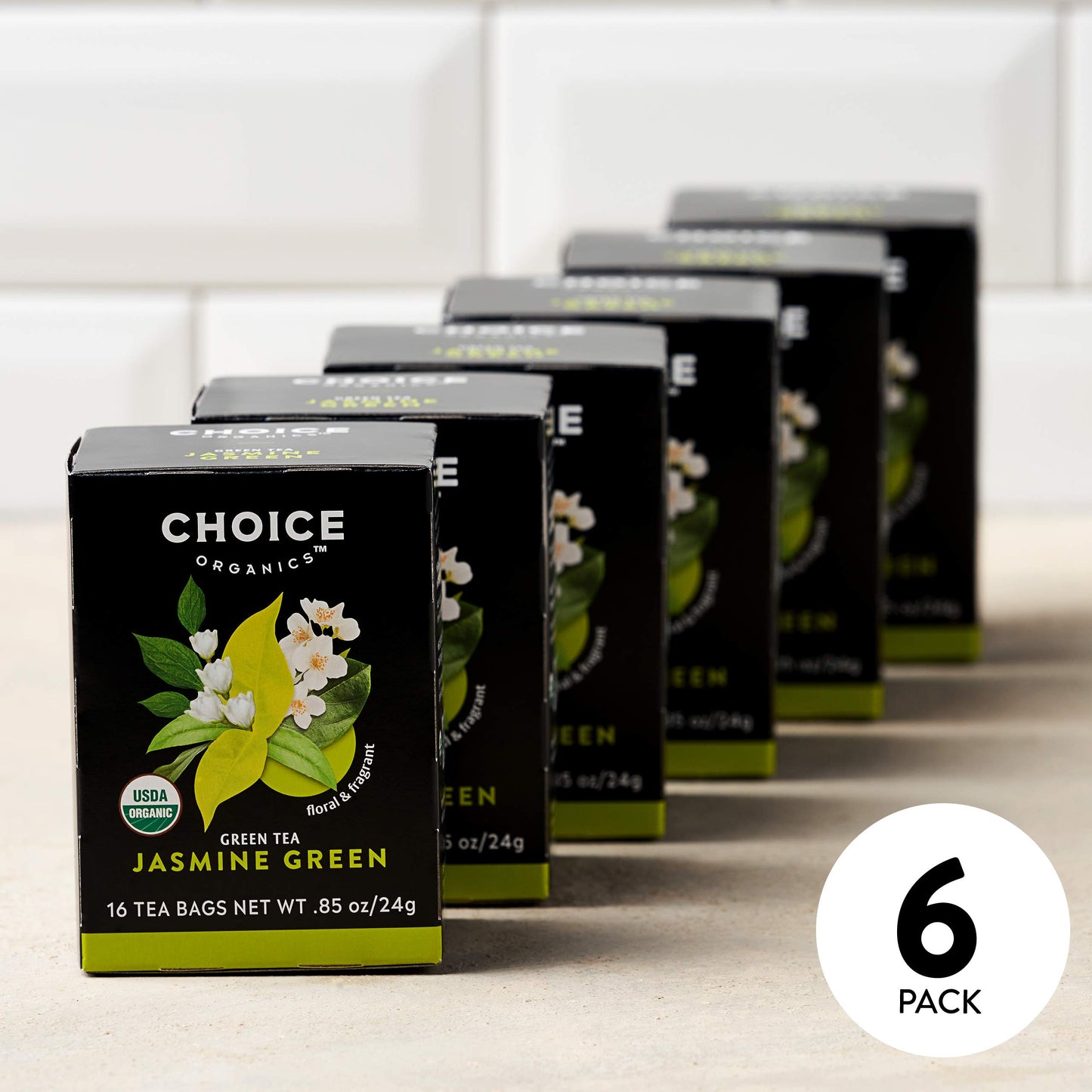 Choice Organic Teas Organic Jasmine Green Tea - 96 Tea Bags - Fair Trade - 16 Count (Pack of 6) - Contains Caffeine