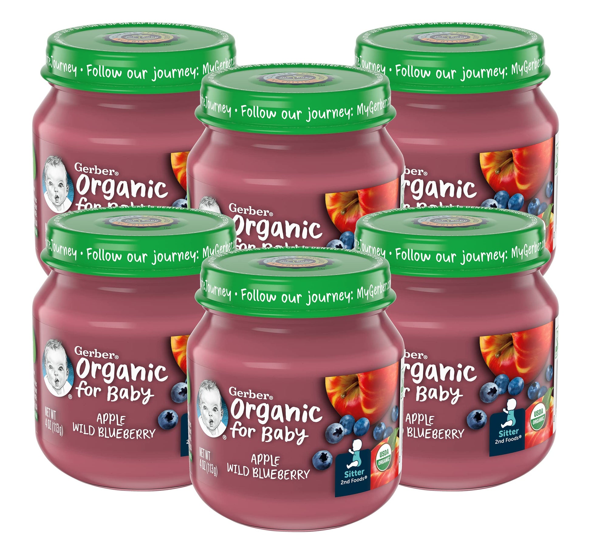 Gerber Purees Organic 2Nd Foods Apple Wild Blueberry Baby Food Glass Jar (Pack Of 6)