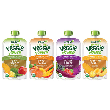 Sprout Organic Baby Food, Stage 4 Toddler Pouches, 4 Flavor Veggie Power Variety Pack, 4 Oz Purees (Pack Of 12)