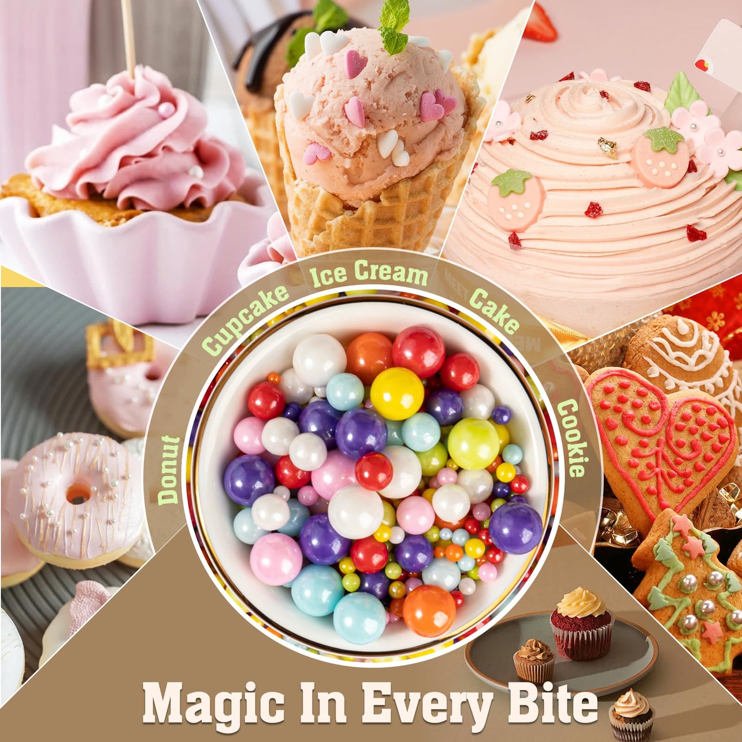 Twisweet Rainbow Pearl Sprinkles for Cake Decorating, Edible Sugar Pearls for Baking, Mix Size, Cake Topper Cupcake Cookie Ice C