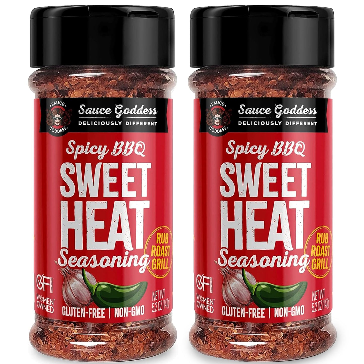 Sauce Goddess BBQ Sweet Heat Spice Shaker (2-Pack) - BBQ Rub with Brown Sugar and Has a Nice Garlic Flavor. Combination of Spicy