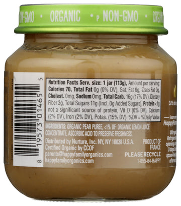 Happy Baby Organic Stage 1 Pears, 4 Oz