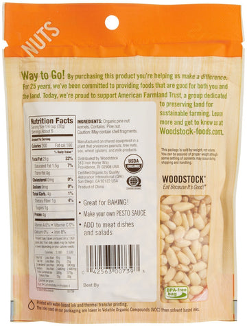 Woodstock Organic Pine Nuts, 6 Ounce Pack, Premium Quality, Non-GMO, Gluten-Free