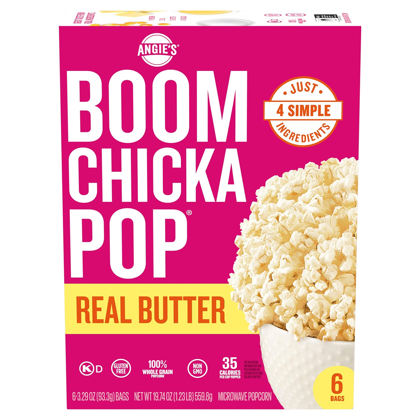 AngieS Boomchickapop Real Butter Microwave Popcorn 6 Count 3.29 Oz. Bags