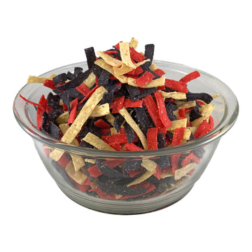 Gourmet Tri Color Tortilla Strips. Crispy Toppings For Southwest Salad And Snacking. Two 16 Ounce Stay Fresh Bag Packs
