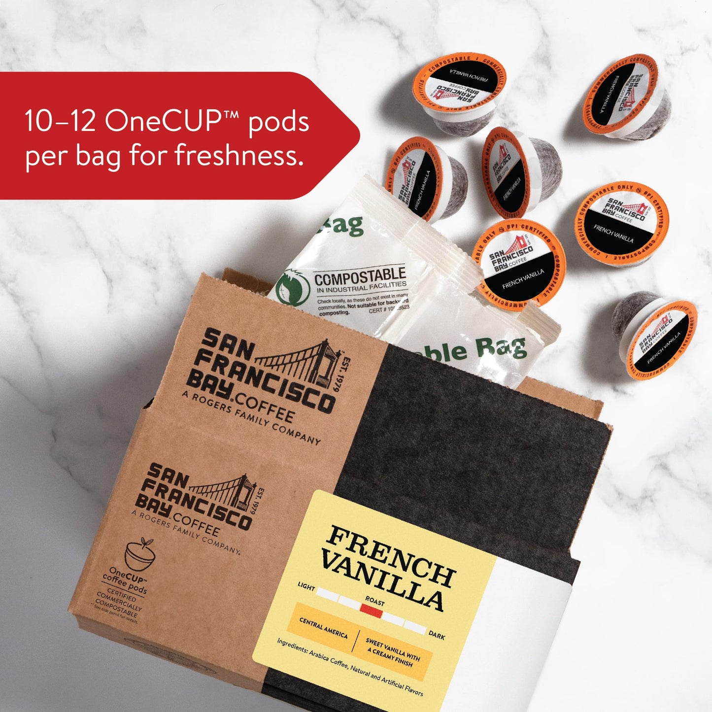 San Francisco Bay Compostable Coffee Pods - French Vanilla (80 Ct) K Cup Compatible Including Keurig 2.0, Flavored, Medium Roast