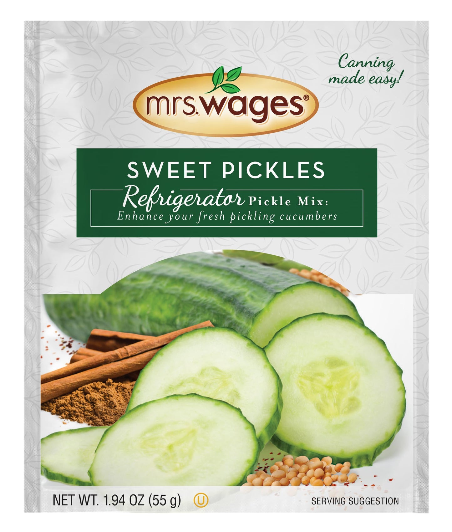 Mrs. Wages Sweet Pickles Refrigerator Mix, Easy Homemade Pickles, 1.9 oz Packet, Value Pack of 12