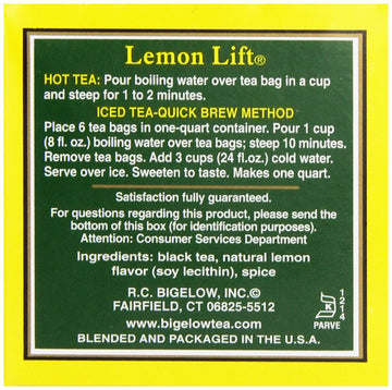 Bigelow, Black Tea, Lemon Lift, 20 Tea Bags, 1.37 Oz (38 G)