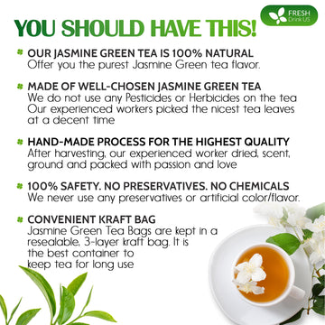 Freshdrinkus, Premium 135 Jasmine Green Tea Bags, 100% Natural & Pure From Jasmine Green Tea. Jasmine Green Herbal Tea. Made Wit