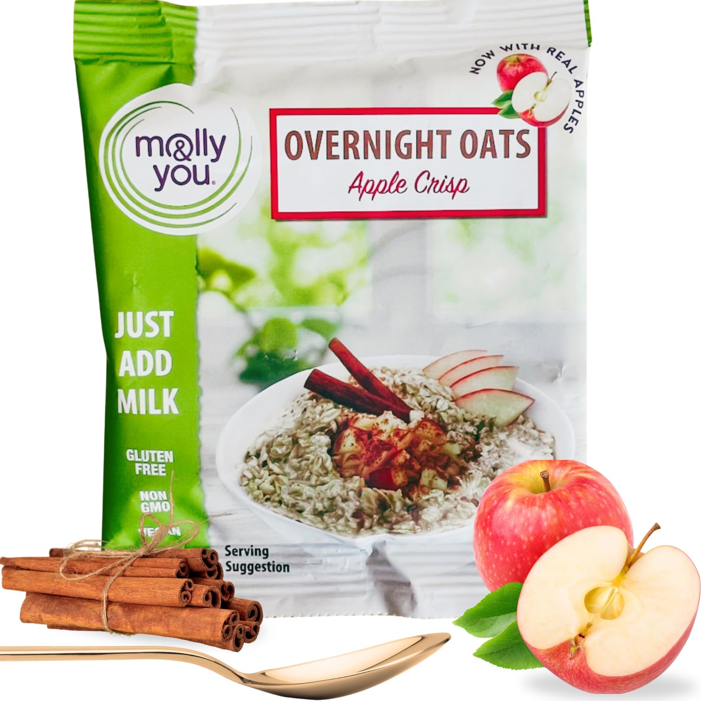 Molly & You Apple Crisp Overnight Oats (Pack Of 6) - Healthy Natural Source Of Protein Oatmeal Breakfast, A Vegan Friendly, High Source Of Fiber, Healthy Breakfast Option - Non- Gmo, Gluten-Free