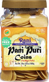 Rani Pani Puri Coins (Uncooked, Microwaveable Wheat Semolina Coins) 32oz (2lbs) 908g w/Pani Puri Masala (14-Spice Blend for Indi