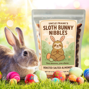 Uncle Franks Sloth Bunny Nibbles - 8Oz Roasted Salted Almonds - Easter Snack For Sloth Lovers - Animal-Themed Basket Filler - Ge