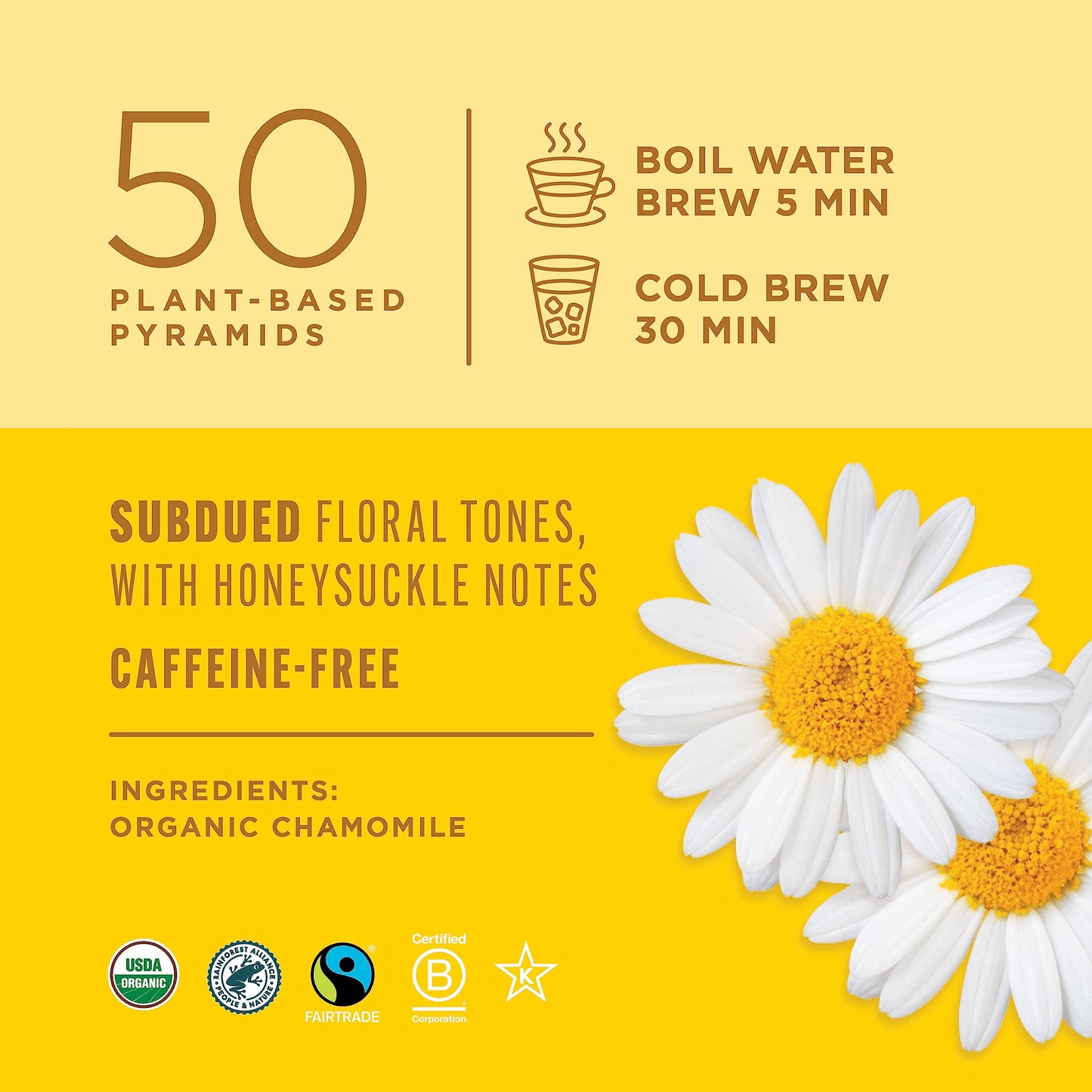 Teatulia Organic Chamomile Tea Bags - 50 Pyramid Teabags, Caffeine Free, 100% Compostable, Sustainably Grown in Egypt