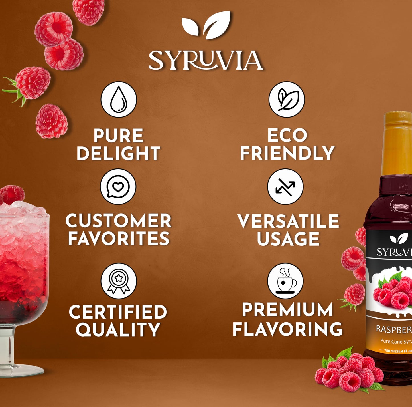 Syruvia Raspberry Syrup - Blue Syrup Flavor, 25.4 Fl Oz - Perfect For Cocktails, Ice Tea, Desserts, Italian Sodas, Ice And More,