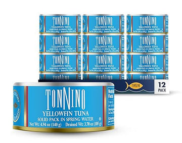 Tonnino Yellowfin Tuna Fillets In Spring Water, Wild Caught, Non-Gmo, Canned, 4.94 Oz (12 Pack)