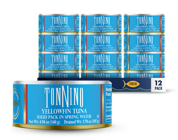 Tonnino Yellowfin Tuna Fillets In Spring Water, Wild Caught, Non-Gmo, Canned, 4.94 Oz (12 Pack)