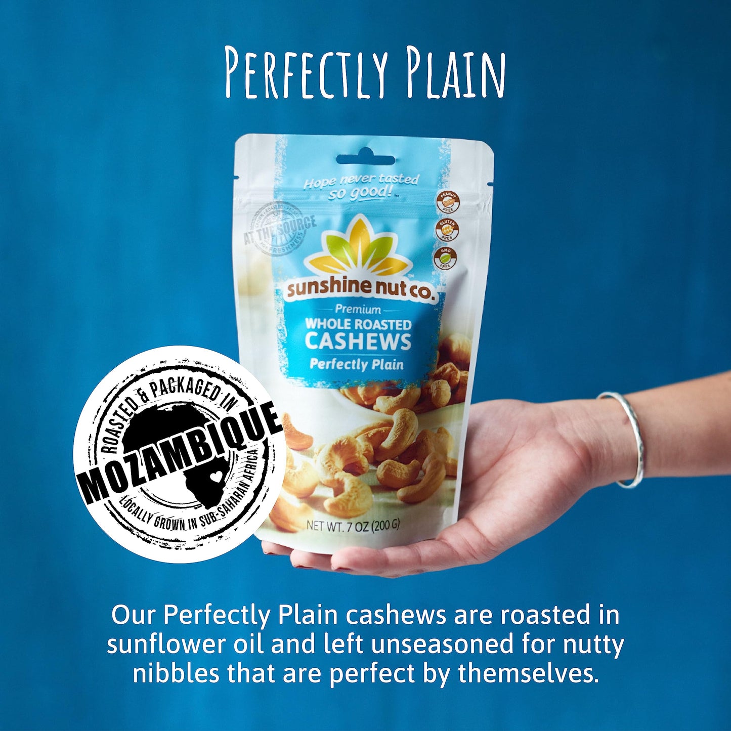 Sunshine Nut Co. Whole Roasted Cashews, Perfectly Plain Flavor, No Added Salt, 4 Pack, 7 Oz. Each, Gluten Free, Peanut Free And Vegan Individual Snack Packs For Kids And Adults, Gmo Free